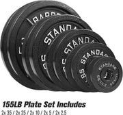 Steel Olympic Plates 155lb Set - Olympic Standard Premium Coated Pairs of 35lb, 25lb, 10lb, 5lb, and 2.5lb for Weight Lifting Powerlifting