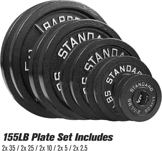 Steel Olympic Plates 155lb Set - Olympic Standard Premium Coated Pairs of 35lb, 25lb, 10lb, 5lb, and 2.5lb for Weight Lifting Powerlifting