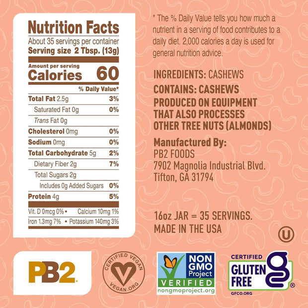 PB2 Powdered Cashew Butter - Cashew Powder with No Added Sugar or Salt [1lb Jar]