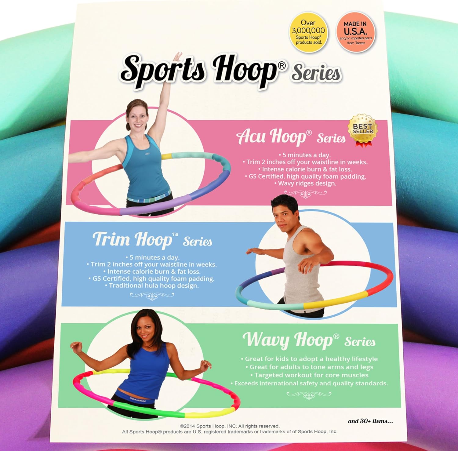 Weighted Hula Hoop, ACU Hoop 3L - 3.3 lb Large, Weight Loss Fitness Workout Sports Hoop with ridges. (Rainbow Colors)