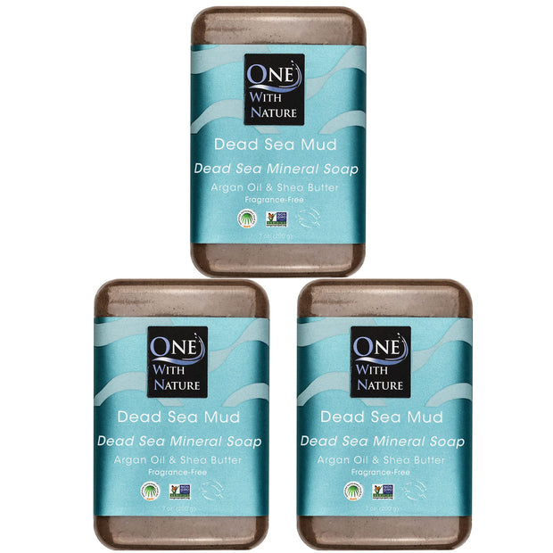 One With Nature Activated Charcoal Soap 4oz 6-Pack Gift Box – Detoxifying and Exfoliating Charcoal Soap Bar with Dead Sea Salt for Face & Body, for Men & Women