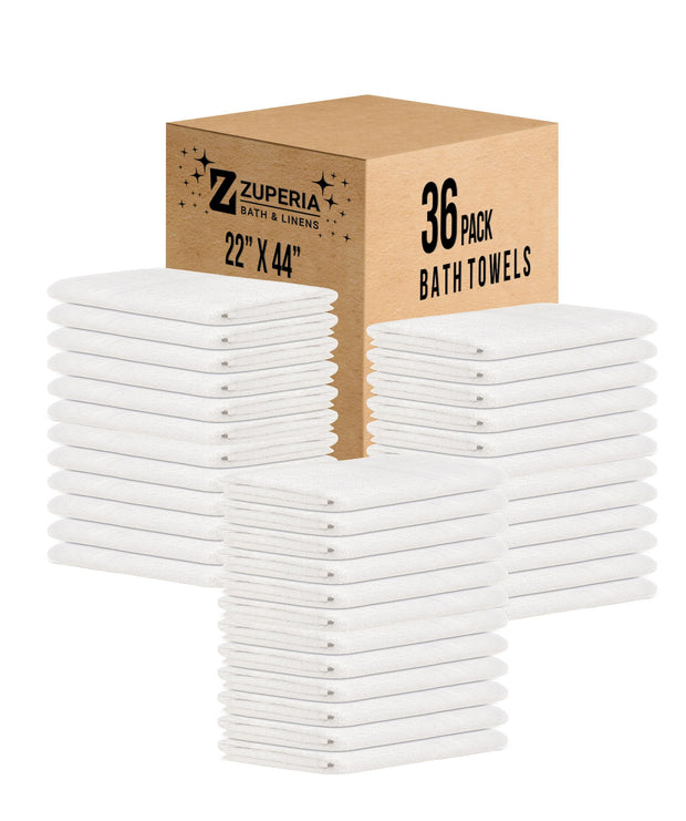 ZUPERIA White Bath Towels Bulk - 20 x 40 Inches, 100% Cotton Economy Light Weight Towels for Commercial Use - Quick Dry, Ultra-Soft, and Absorbent Bulk Towels (12 Pack)