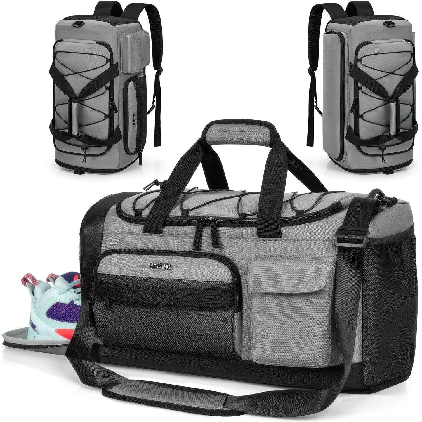 Gym Bag for Men Women, Water-resistant Sports Duffle Backpack, Travel Duffle Bag with Shoe Laptop Compartment, Weekender Overnight Carry On Backpack for Gym Travel (Black)