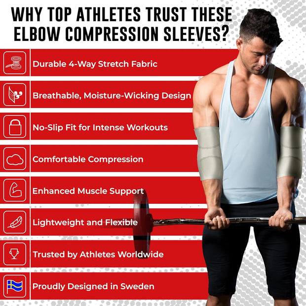 Nordic Lifting Elbow Compression Sleeves (1 Pair) – Support for Pain Relief, Tendonitis, Golfer’s & Tennis Elbow Recovery