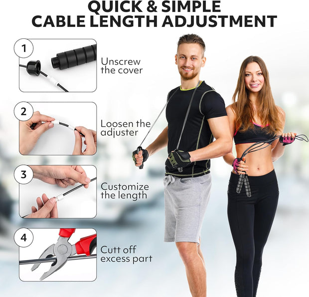 Jump Rope – Speed Jump Rope with Ball Bearings and Adjustable Cable – Jumping Cable for Men, Women, Kids – Ideal for Box, Sports, Cardio, Training – Tangle-Free Jumping and Memory Foam Handle