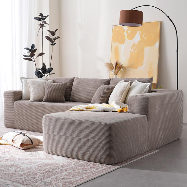 114" Boneless Couches for Living Room, Brown Faux Leather Cloud Sectional Couches with Chaise, Deep Seat L Shaped Modular Sofa, No Assembly Required Sofas in a Box (Right,Faux Leather,Brown)