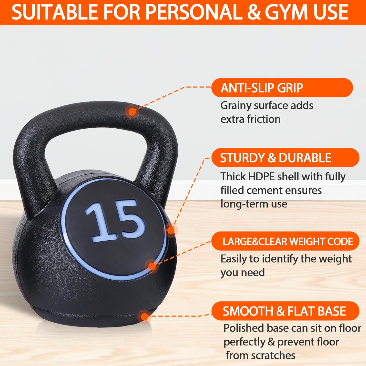 4-Piece Wide Grip Kettlebell Set, Strength Training kettlebells, 5 lbs 10 lbs 15 lbs and 20 lbs, Exercise Fitness Concrete Weight, Full Body HIIT Workout