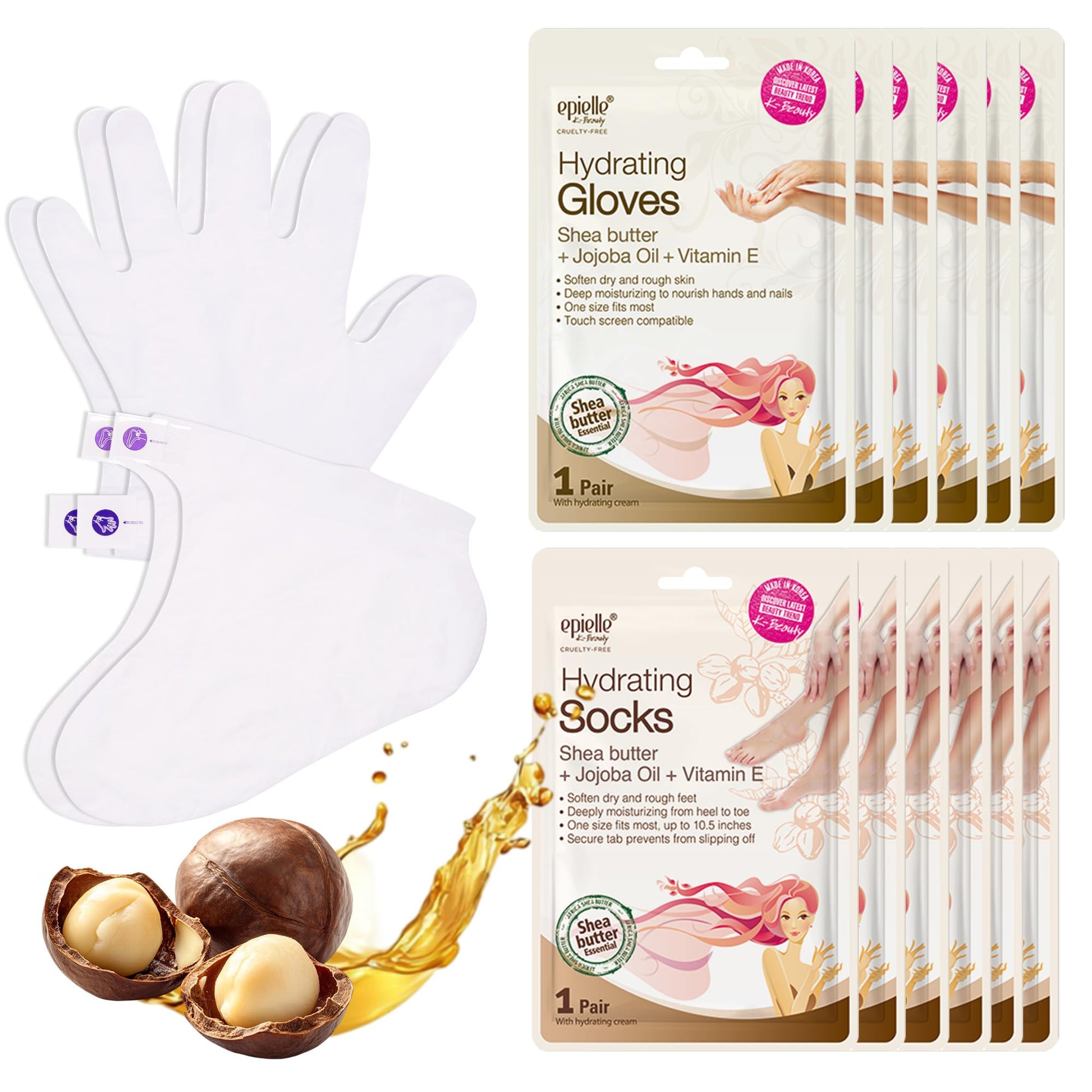 Epielle Hydrating Foot Masks 6 Pairs, Deep Moisturizing Socks for Dry Feet & Cracked Heels, Relieve and Soften with Shea Butter & Jojoba Oil, Korean Skin Care, Spa Set, Self Care Gifts for Women