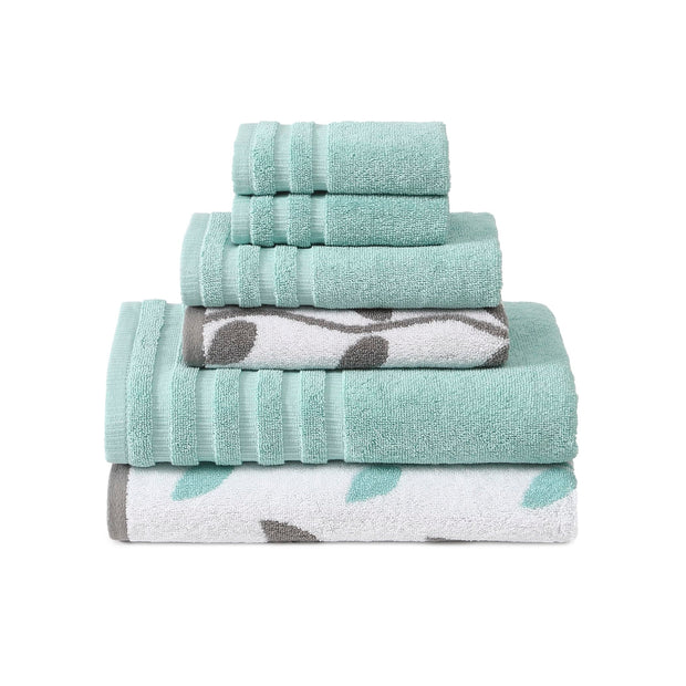 Modern Threads Oxford 6-Piece 100% Cotton Towel Set – Yarn Dyed Jacquard & Solid – Includes 2 Bath Towels, 2 Hand Towels, 2 Washcloths – Absorbent, Quick Dry, Soft & Durable – Aqua
