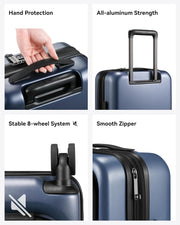 LUGGEX Carry on Luggage 22x14x9 Airline Approved, PC Hard Shell Suitcase with Front Pocket, Expandable Luggage with USB Port (Blue, 20 Inch, 37L)