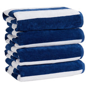 100% Cotton Velour Cabana Stripe Beach Towel Set 30" x 60" - Ultra Soft, Plush, & Highly Absorbent Towels for Pool, Beach, & Swimming. Marina Collection (4-Pack, Charcoal)