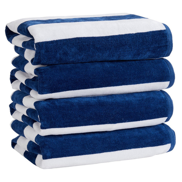 100% Cotton Velour Cabana Stripe Beach Towel Set 30" x 60" - Ultra Soft, Plush, & Highly Absorbent Towels for Pool, Beach, & Swimming. Marina Collection (4-Pack, Charcoal)
