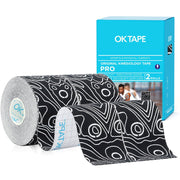 OK TAPE PRO Kinesiology Tape Uncut Roll, Elastic Physical Therapy Athletic Tape for Pain Relief, Muscle Support, Kinetic Tape, Water Resistant, 2in X 16.4ft -Black 2 Rolls