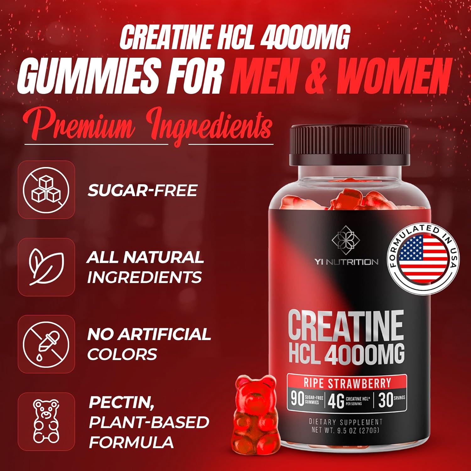 Creatine HCL Gummy - World's First 4000MG Creatine HCL Gummies 90 Count (90 Count)
