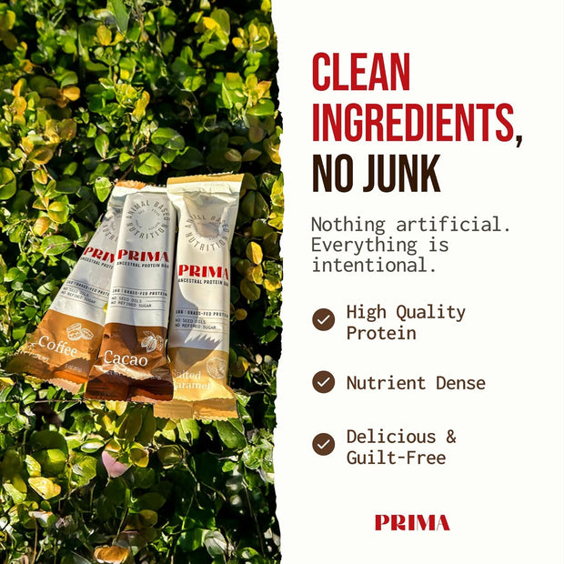 PRIMA ANCESTRAL PROTEIN BAR Grass Fed Protein Bars, 7 Pack – Animal-Based Protein Bar with Beef Tallow, Raw Honey, Seed Oil Free, Low Carb, Gluten-Free – Healthy, Energy Snacks for Clean Lifestyle (7 Pack, Variety Pack)