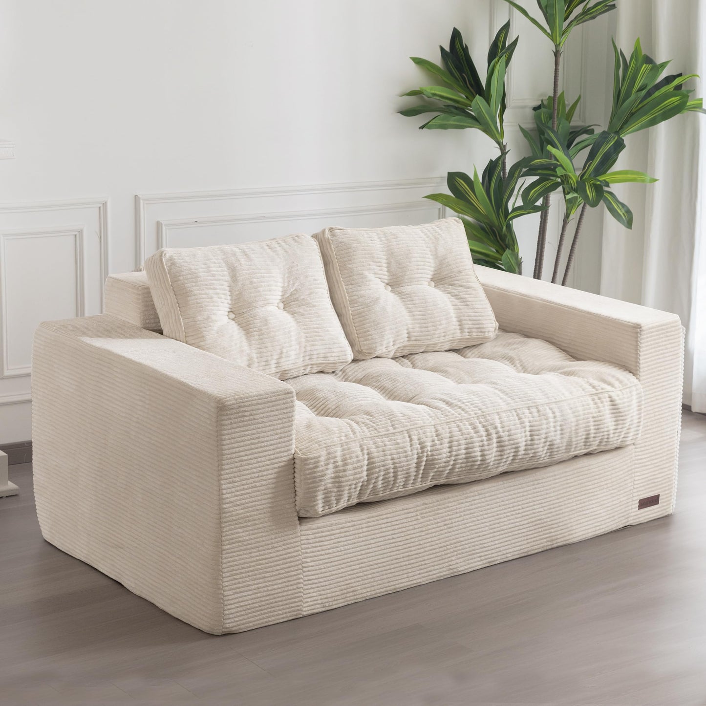 MAXYOYO 3 Seater Couch for Living Room, Boneless Couch with Tufted Cushion & Backrest, Upholstered Floor Sofa with Armrests, Sofa in A Box, No Assembly Required, Dark Grey