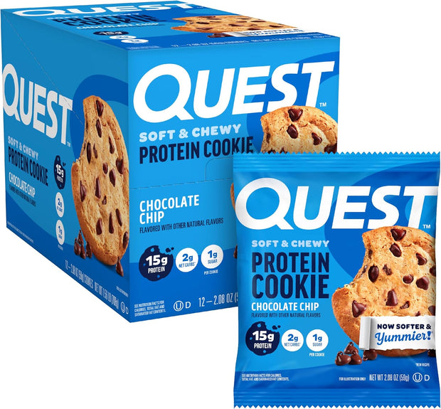 Quest Nutrition Chocolate Chip Protein Cookie, 15g Protein, 1g Sugar, 2g Net Carbs, Keto Friendly, High Protein, Low Carb; 12 Count