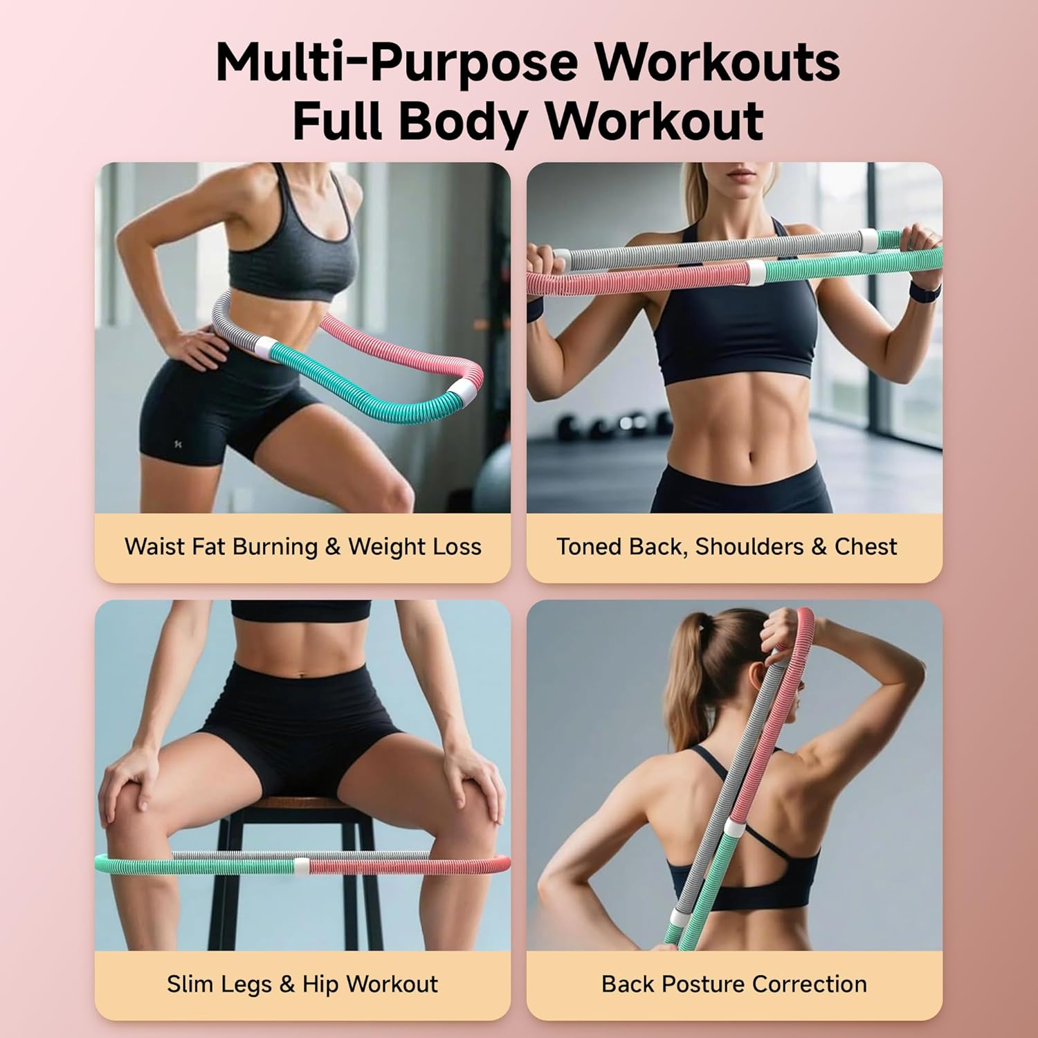 Infinity Hoop, Weighted Hula Hoop, Hula Hoops for Adults, Weighted Hula Hoops for Women - Spring Weighted Design Burns Fat, Shapes Waist, Back-Friendly Workout with Safety Rope