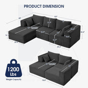 KINGYES Modular Sectional Sofa, 107'' Cloud Couch for Living Room, L Shaped Modern Sectional Sofa with Chaise for Bedroom, Grey