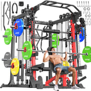 Smith Machine with Cable Crossover System, Multi-Function Squat Rack Power Cage for Home Gym, Power Rack and Packages Weight Sets