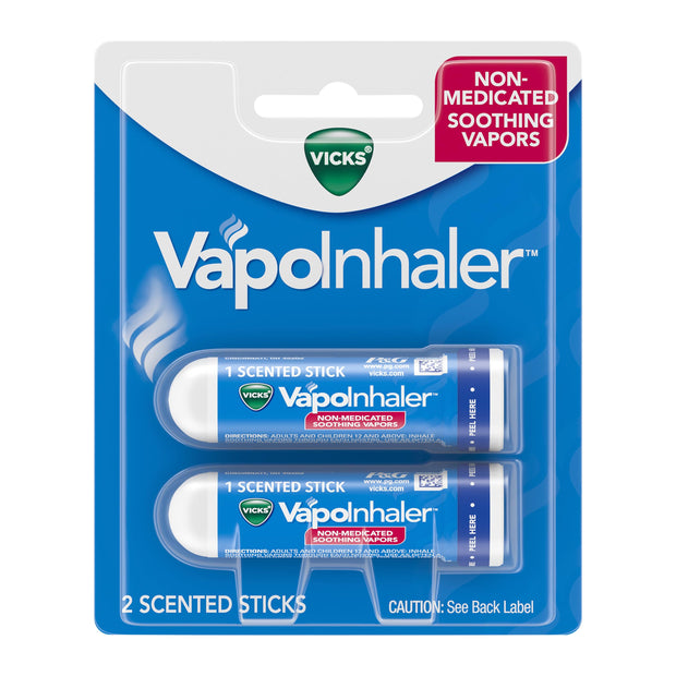 Vicks VapoInhaler, On-the-Go Portable Nasal Inhaler, Non-Medicated, With Refreshing Vicks Vapors, Menthol Scent , 2 Scented Sticks