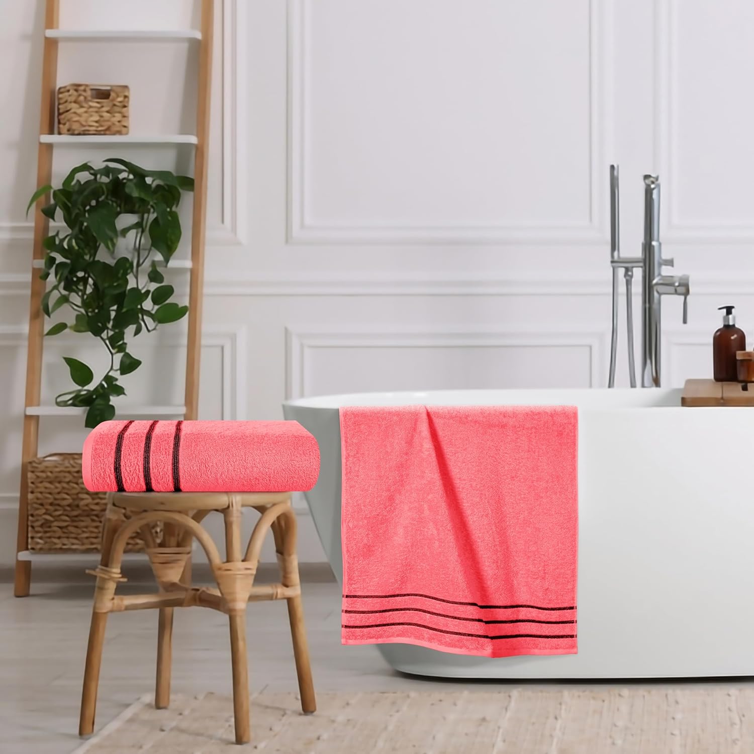 MyOwn Cotton 2 Pack Oversized Bath Towel Set 28x55 inches, Large Bath Towels, Ultra Absorbant Compact Quickdry & Lightweight Towel, Ideal for Gym Travel Camp Pool - Coral Orange, 71617