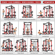 Power Cage Multi-Function Power Rack with Cable Crossover System,1800 LBS Capacity Squat Rack with Weight Bench,for Home Gym