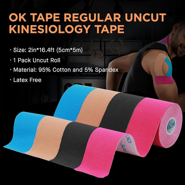 OK TAPE Kinesiology Tape, Regular Original Cotton Elastic Athletic Tape for Support and Recovery, Sports Tape, 2in×16.4ft Uncut Roll - Pink