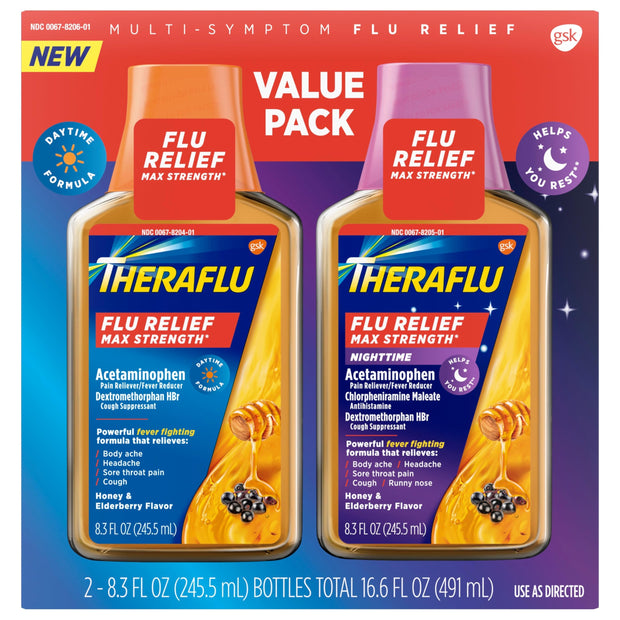 Theraflu Max Strength Daytime Flu Symptom Relief - 8.3 fl oz plus Theraflu Max Strength Nighttime Flu Medicine for Flu Symptom Relief - 8.3 fl oz, Combo Pack