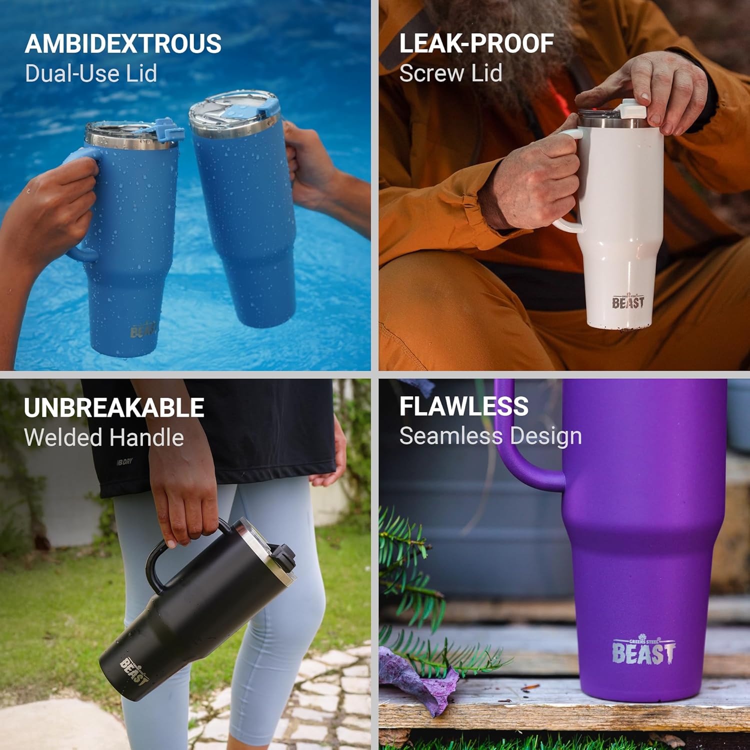 Beast 50 oz Tumbler Stainless Steel Vacuum Insulated Coffee Ice Cup Double Wall Travel Flask (Arctic White)