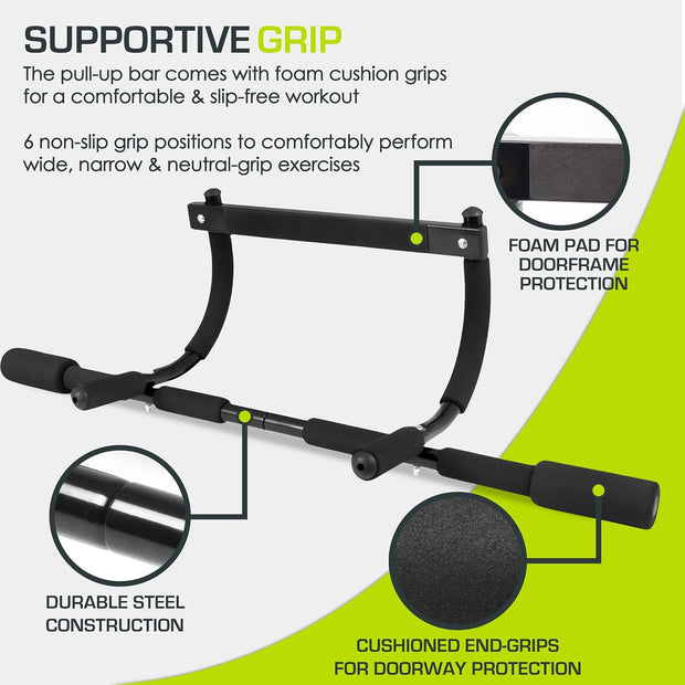 ProsourceFit Heavy Duty Doorway Mount Pull Up/Chin-Up Bar, Adjustable with Foam Grips for Home Workouts