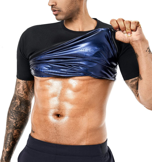 Sauna Sweat Suits Shirt Waist Trainer for Men Compression Vest Workout Gym Clothes Sweat Enhancer Short Sleeve
