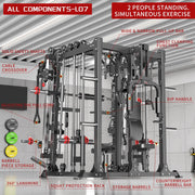 Smith Machine with Cable Crossover System, Multi-Function Squat Rack Power Cage for Home Gym, Power Rack and Packages Weight Sets