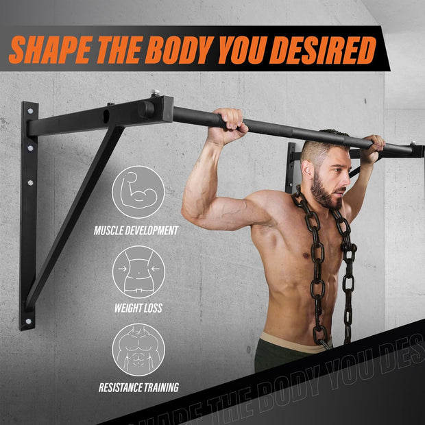 Yes4All Multi-Grip Wall Mount Pull-Up Bar, 16 Inches & 24 Inches Reversible Stud and Wall Compatibility Mounted Pull Up Bar Design, Solid Construction Strength Training