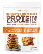 PEScience Protein Pancake & Waffle Mix, Homestyle Buttermilk, 15g High Protein Snacks, Whey and Casein Blend, 12 Servings, Just Add Water
