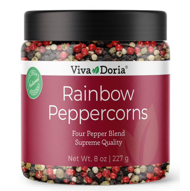 Viva Doria Rainbow Blend Peppercorn, Steam Sterilized Whole Black/Green Pepper, Whole Pink/White Pepper, 16 Oz, For Grinder Refills