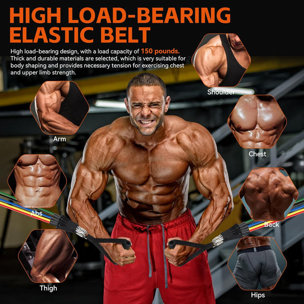 Resistance Bands Workouts Set for Men and Women with Handles - Heavy Duty 150lbs, 11 Piece Elastic Tube Kit for Gym & Home, Strength Training, Yoga, Pilates Therapy for Legs, Chest Power Systems