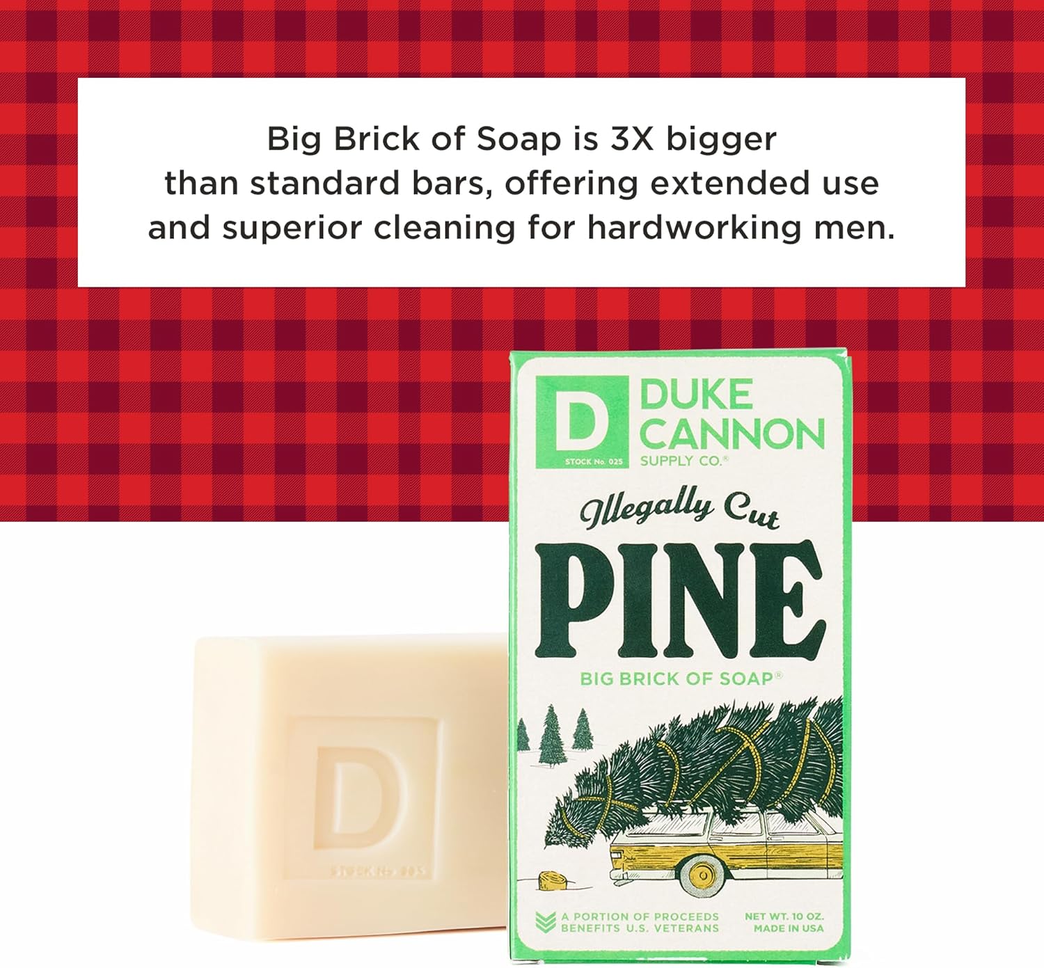 Duke Cannon Supply Co. Big Brick of Soap Bar for Men Holiday Edition - Illegally Cut Pine (Fresh Cut Pine Scent), 10 oz. (1 Pack)