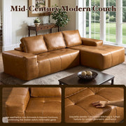 114" Boneless Couches for Living Room, Brown Faux Leather Cloud Sectional Couches with Chaise, Deep Seat L Shaped Modular Sofa, No Assembly Required Sofas in a Box (Right,Faux Leather,Brown)