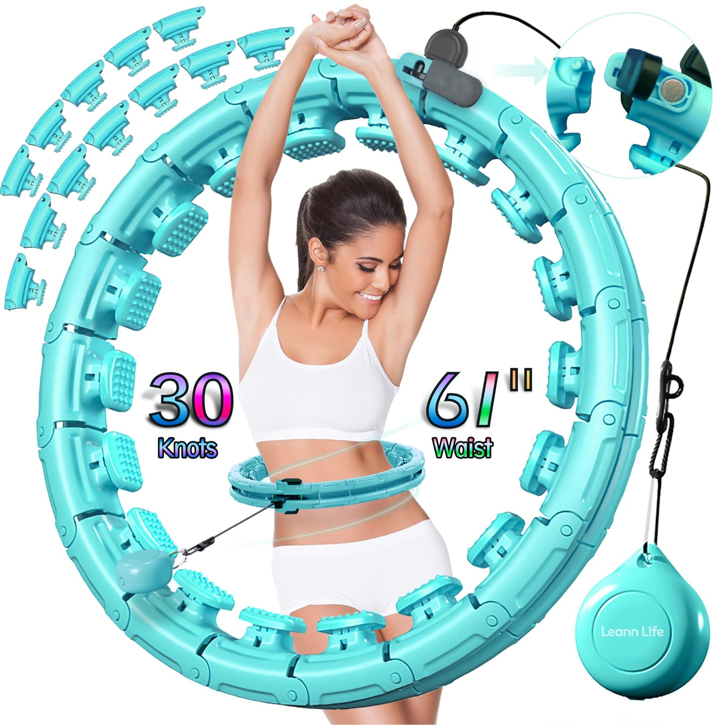 30/12 Knots, Magnetic Lock Weighted Hula Hoop for Adults Weight Loss, Infinity Hoop Plus Size, Children Adults Home Outdoors, Fitness Exercise, Abdominal Toner