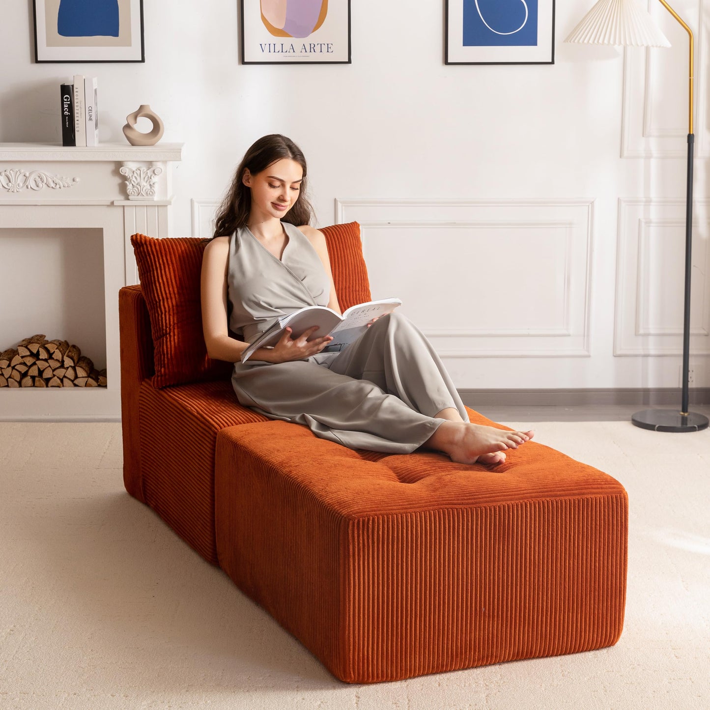 MAXYOYO Modular Sectional Sofa Couch, L Shaped Modern Cloud Couch with 1 Ottoman, Sofa in A Box, Tufted 4-Seat Boneless Sleeper Chair for Living Room, No Assembly Required, Orange