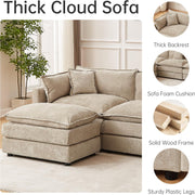 Modular Sectional Sofa, 112.2 Inch L Shaped Couch Set with Armrests, 3-Seater Comfy Cloud Couches with Movable Ottoman for Living Room Apartment, Coffee with 1 Ottoman