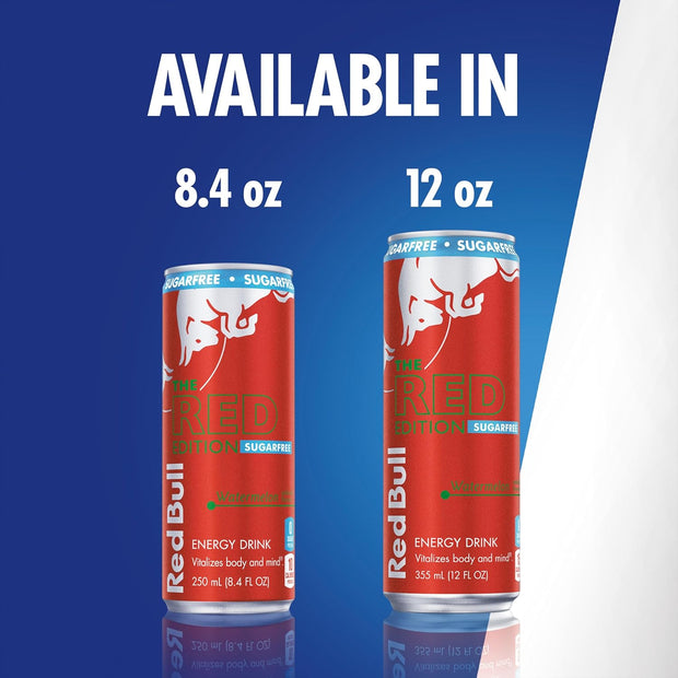 Red Bull Red Edition Sugar Free Energy Drink, Watermelon, with 80mg Caffeine plus Taurine & B Vitamins, 8.4 Fl Oz, 6 Packs of 4 Cans (Pack of 24)