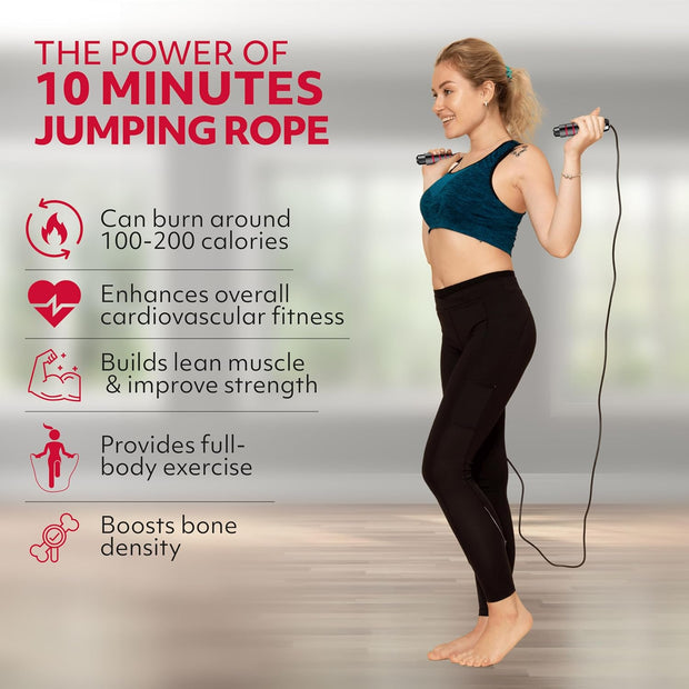 Jump Rope – Speed Jump Rope with Ball Bearings and Adjustable Cable – Jumping Cable for Men, Women, Kids – Ideal for Box, Sports, Cardio, Training – Tangle-Free Jumping and Memory Foam Handle