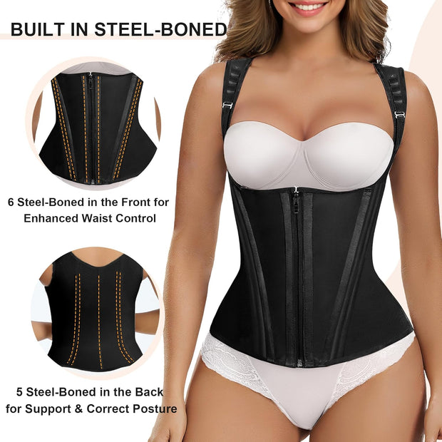 SHAPERX Waist Trainer Corset for Women Tummy Control Sport Girdle Hourglass Waist Cincher Body Shaper with Steel Boned