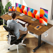 Veken 47.2" Standing Desk Electric, Height Adjustable Sit Stand Up, Wood Desktop, Work Home Office, Computer PC Table, Writing Rising Desks, Brown