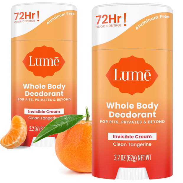Lume Whole Body Deodorant - Invisible Cream Stick - 72 Hour Odor Control - Aluminum Free, Baking Soda Free, Skin Safe - 2.2 Ounce (Pack of 2) (Soft Powder)