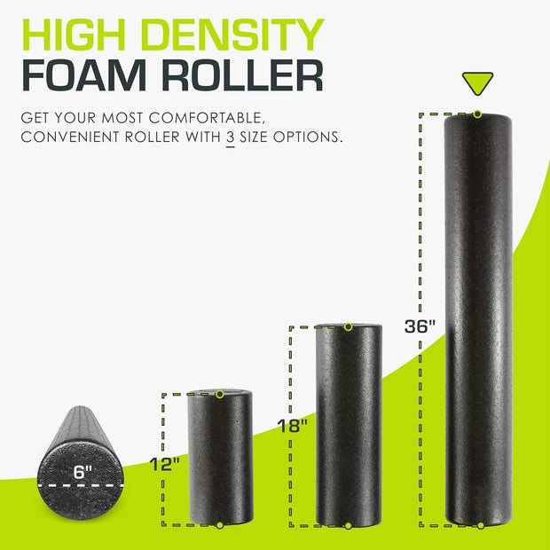 ProsourceFit High Density Foam Rollers 12 - inches Long, Firm Full Body Athletic Massage Tool for Back Stretching, Yoga, Pilates, Post Workout Muscle Recuperation, Black/Green