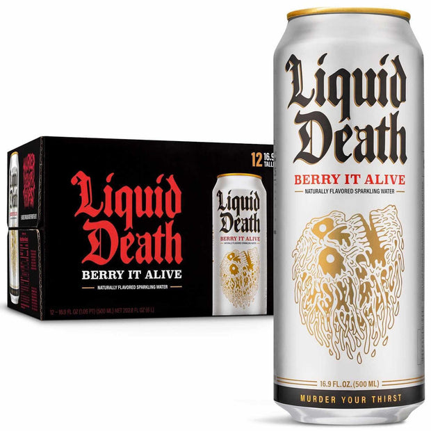 Liquid Death Sparkling Mountain Water, 16.9 oz Tallboys (12-Pack)