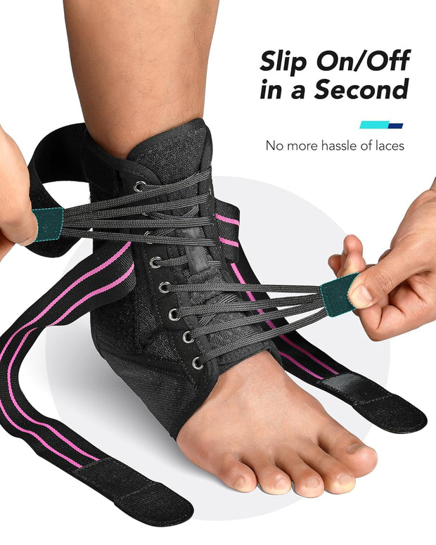 Quick Lace Up Ankle Brace for Women Men with Removable Side Splints, Adjustable Ankle Support for Sprained Ankle Injury Recovery, Ankle Stabilizer for Basketball Volleyball Tennis, 1 Unit